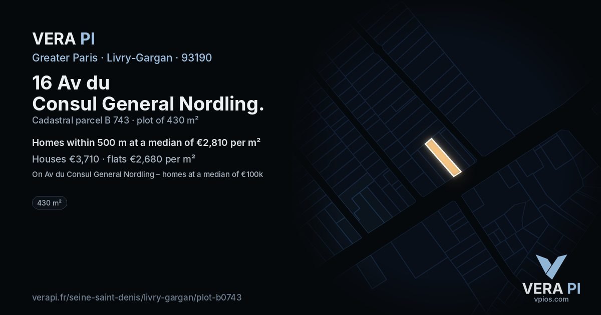 16 Av du Consul General Nordling, Livry-Gargan at night – the plot lit, the parcels around coloured by the prices near them