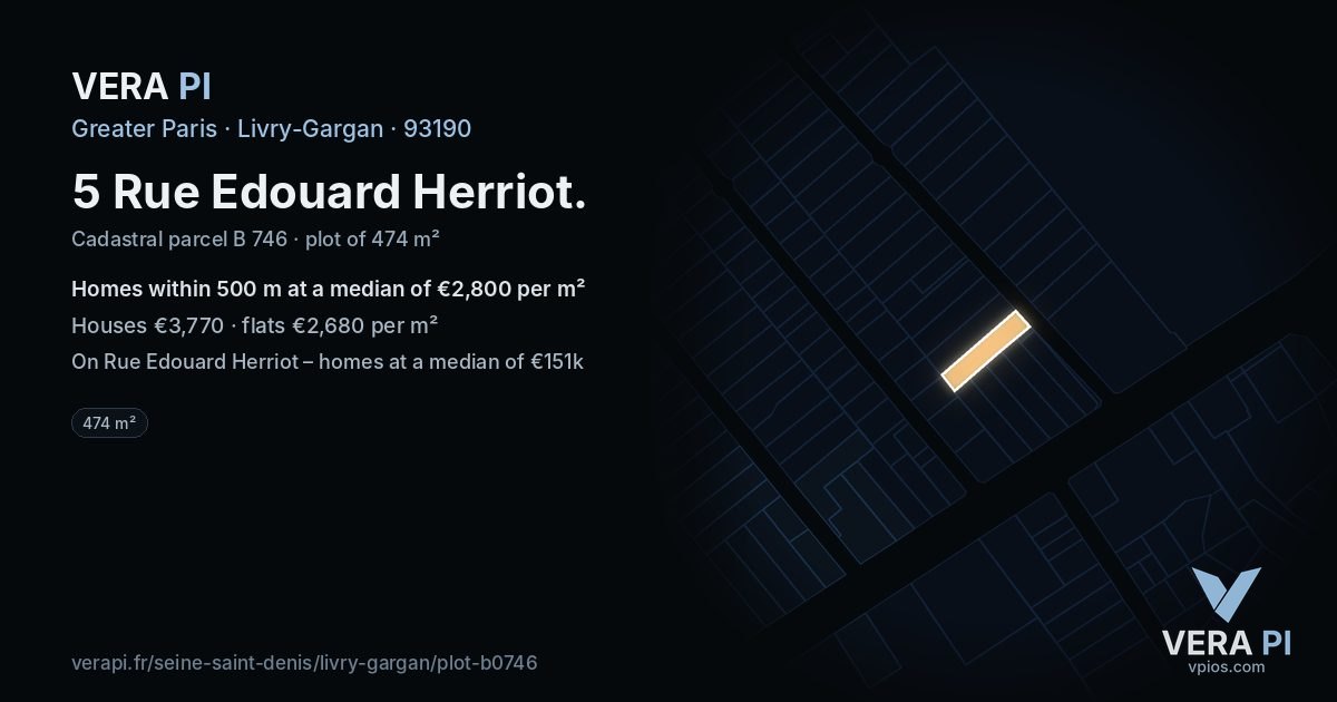 5 Rue Edouard Herriot, Livry-Gargan at night – the plot lit, the parcels around coloured by the prices near them