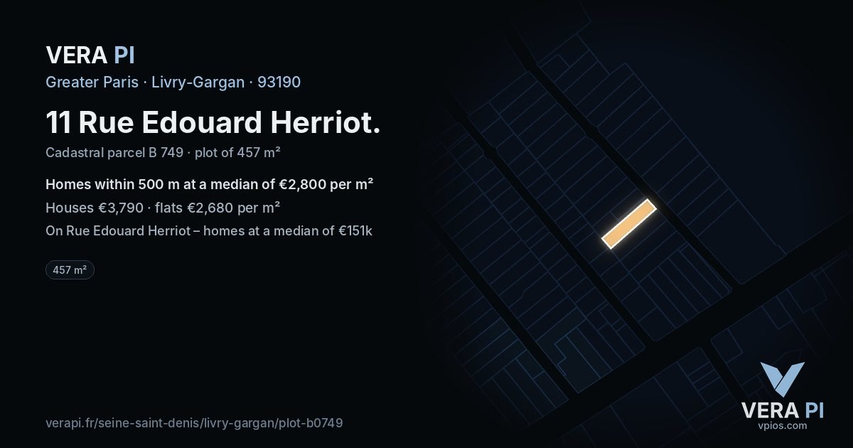 11 Rue Edouard Herriot, Livry-Gargan at night – the plot lit, the parcels around coloured by the prices near them