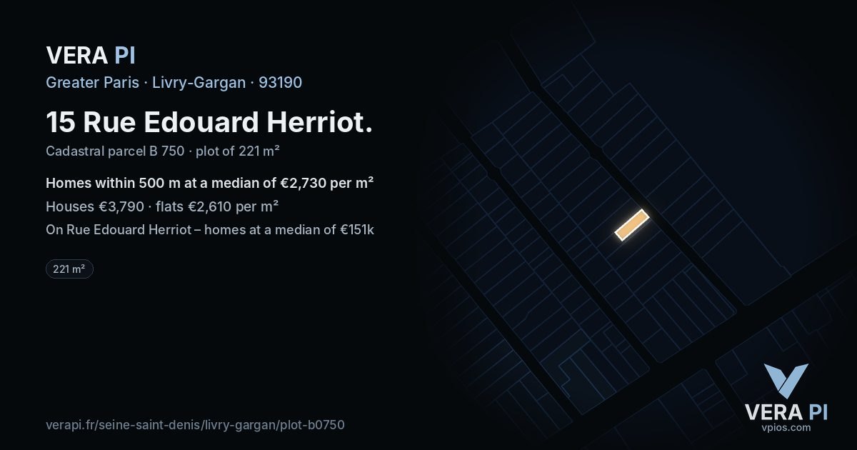 15 Rue Edouard Herriot, Livry-Gargan at night – the plot lit, the parcels around coloured by the prices near them