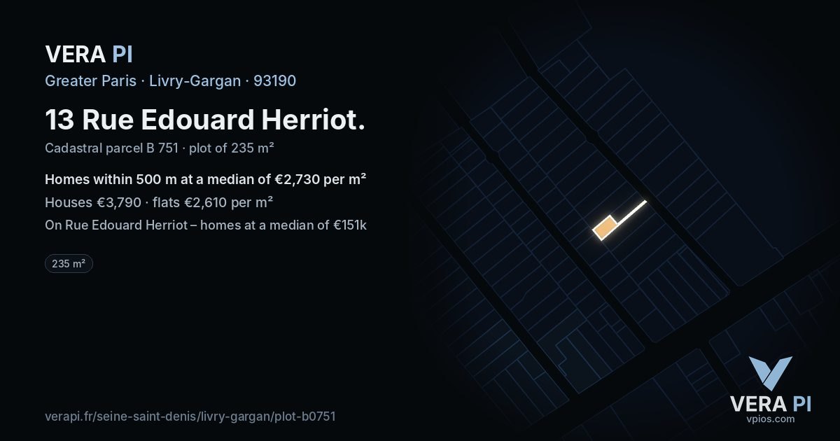 13 Rue Edouard Herriot, Livry-Gargan at night – the plot lit, the parcels around coloured by the prices near them