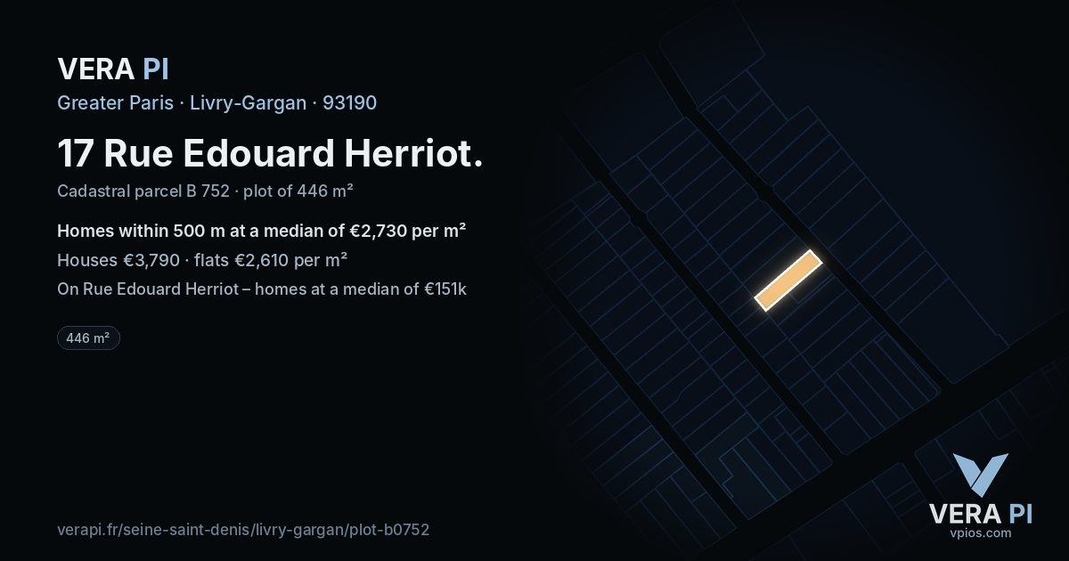 17 Rue Edouard Herriot, Livry-Gargan at night – the plot lit, the parcels around coloured by the prices near them