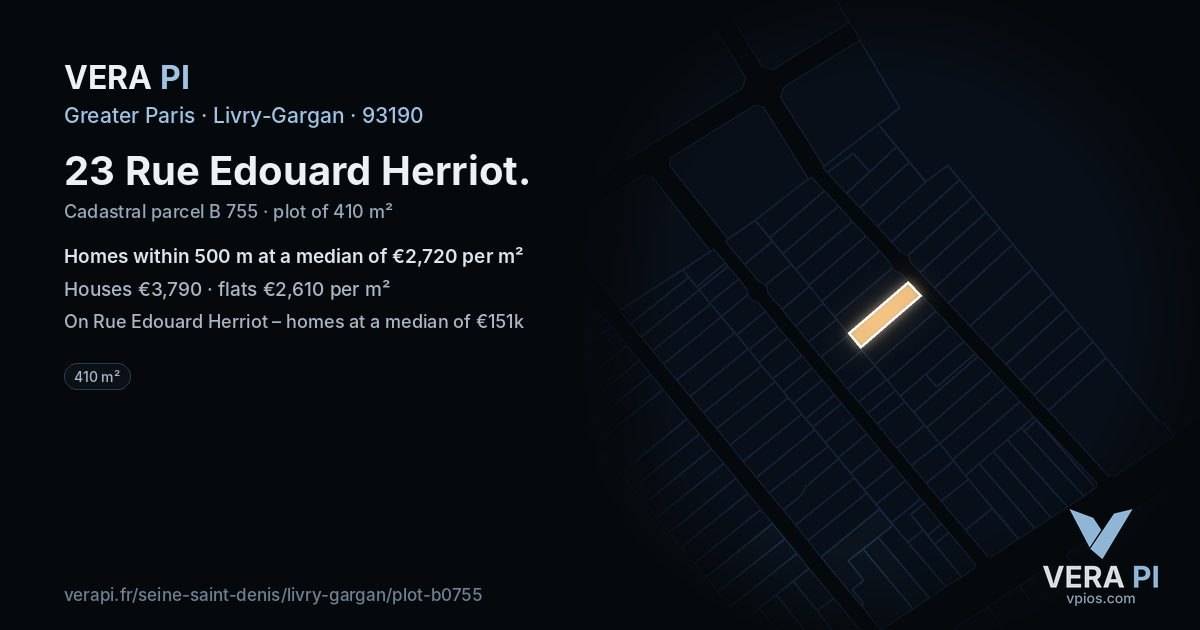 23 Rue Edouard Herriot, Livry-Gargan at night – the plot lit, the parcels around coloured by the prices near them
