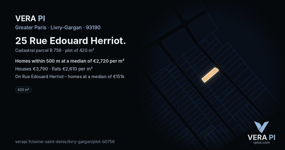 25 Rue Edouard Herriot, Livry-Gargan at night – the plot lit, the parcels around coloured by the prices near them