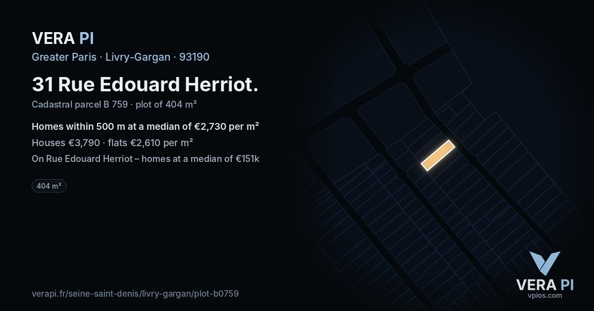 31 Rue Edouard Herriot, Livry-Gargan at night – the plot lit, the parcels around coloured by the prices near them
