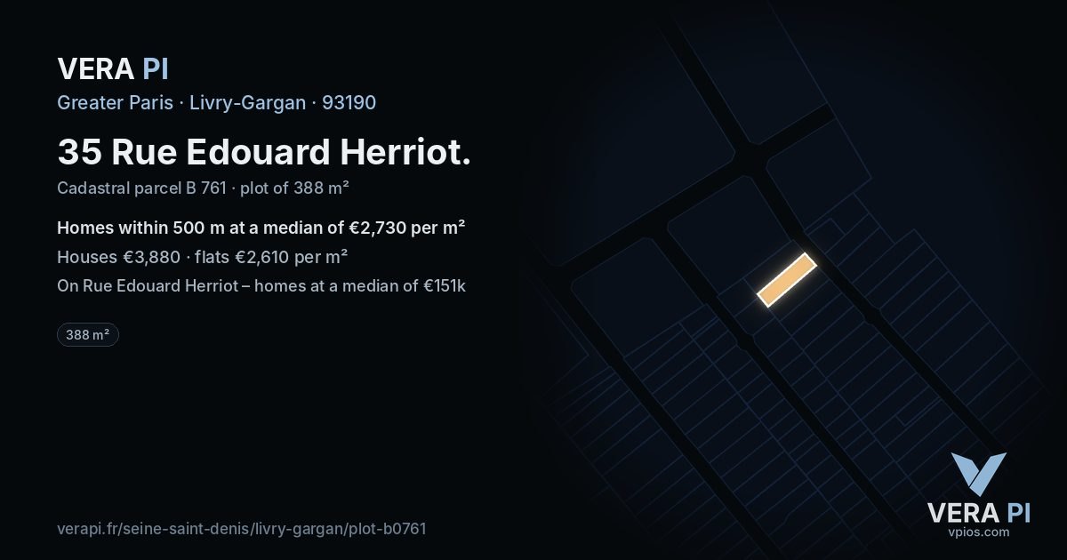 35 Rue Edouard Herriot, Livry-Gargan at night – the plot lit, the parcels around coloured by the prices near them