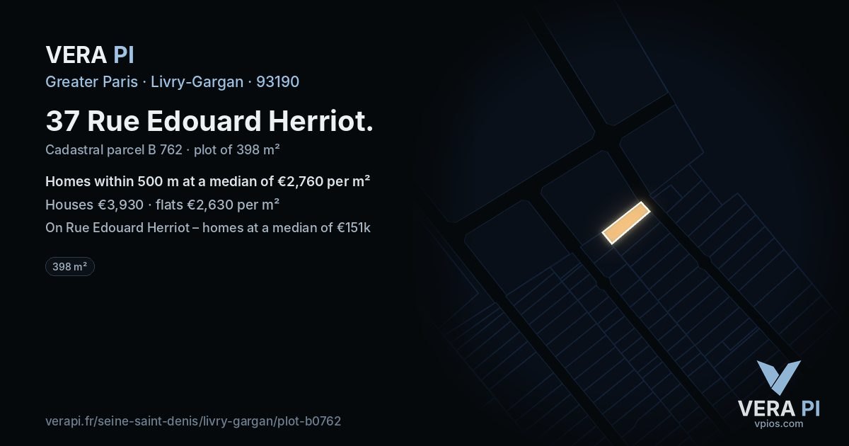 37 Rue Edouard Herriot, Livry-Gargan at night – the plot lit, the parcels around coloured by the prices near them