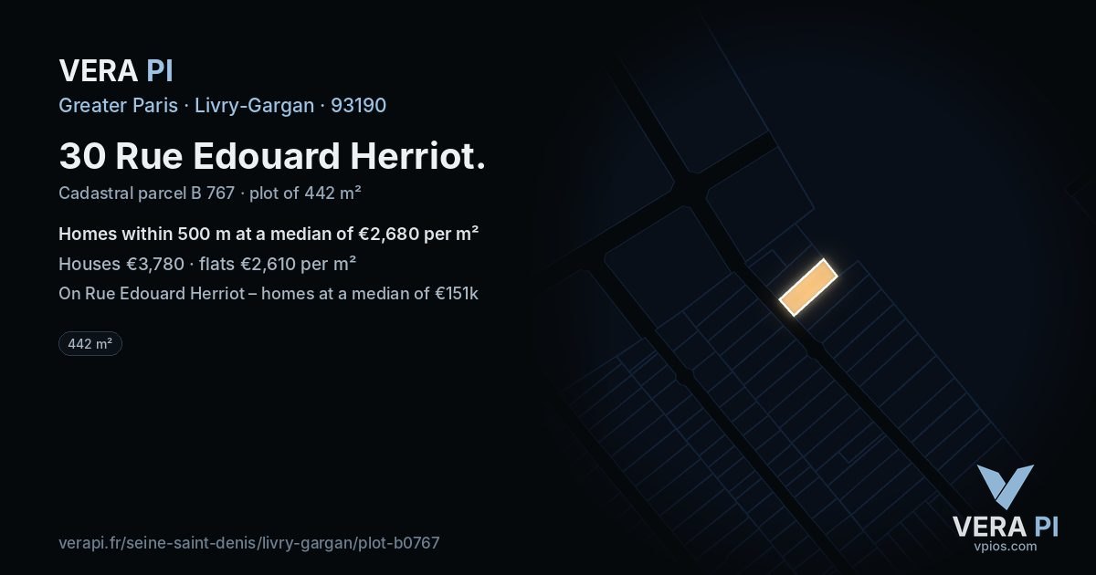 30 Rue Edouard Herriot, Livry-Gargan at night – the plot lit, the parcels around coloured by the prices near them