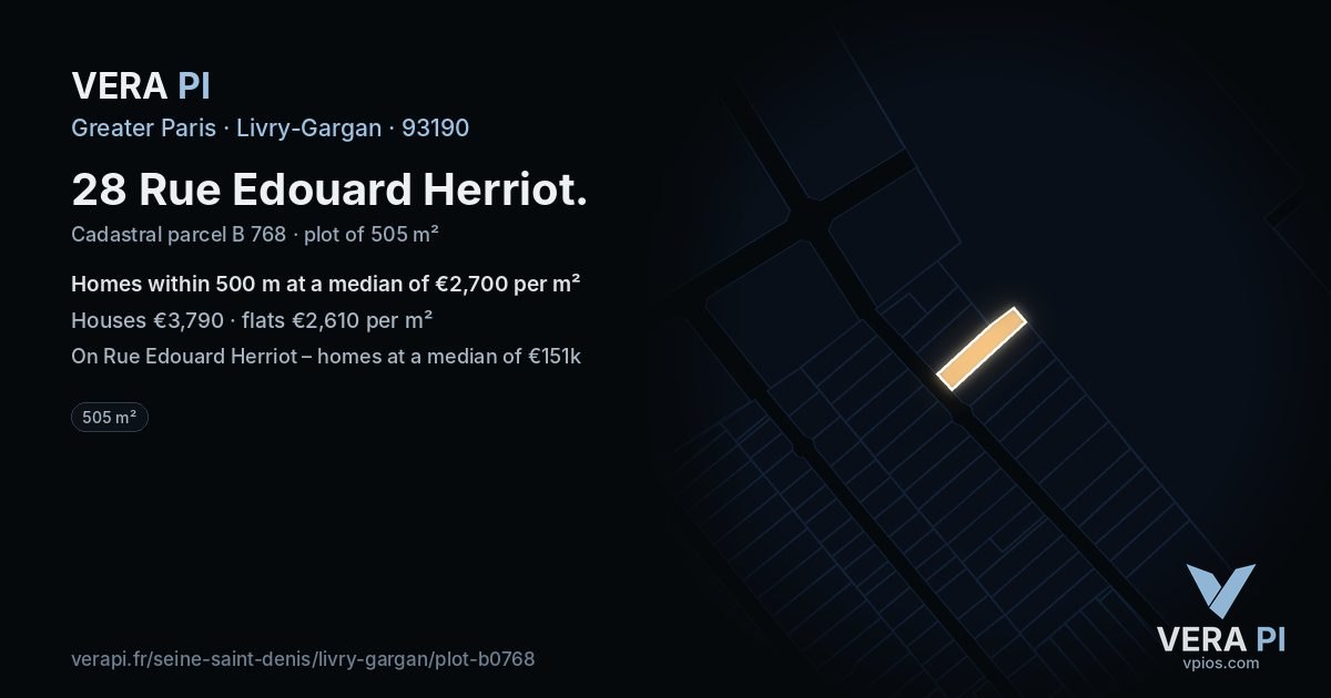 28 Rue Edouard Herriot, Livry-Gargan at night – the plot lit, the parcels around coloured by the prices near them