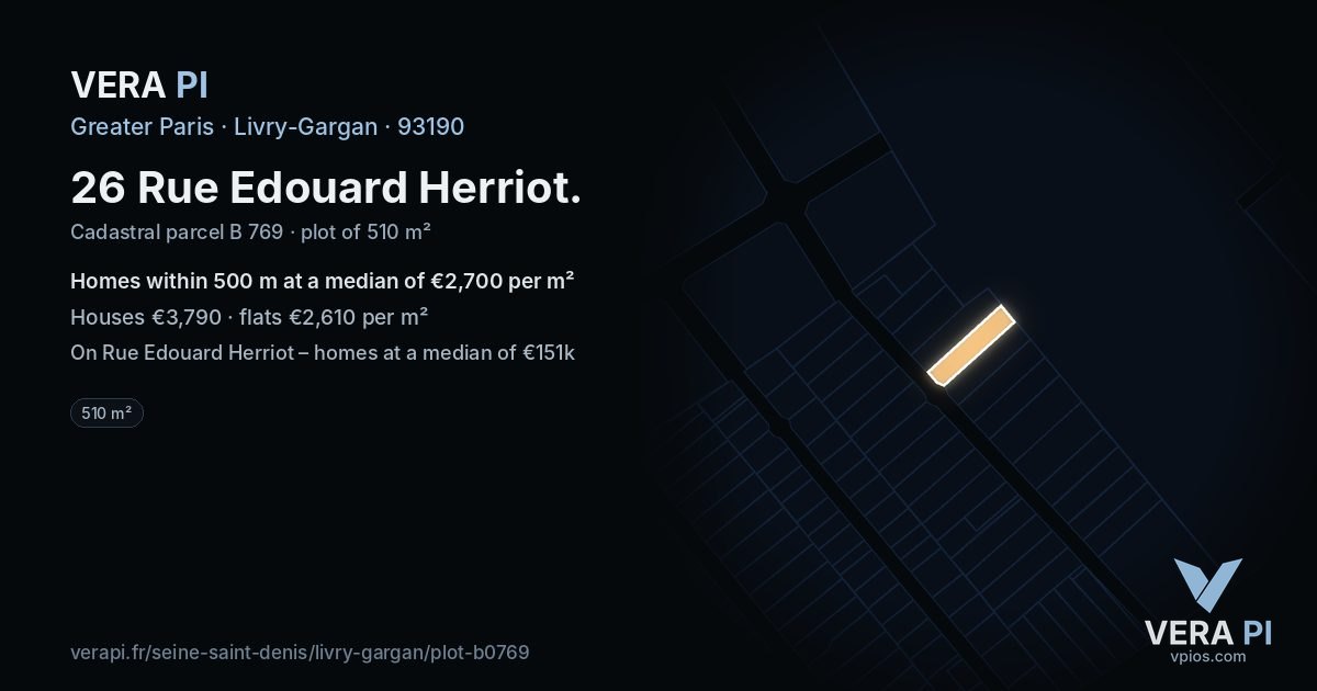 26 Rue Edouard Herriot, Livry-Gargan at night – the plot lit, the parcels around coloured by the prices near them