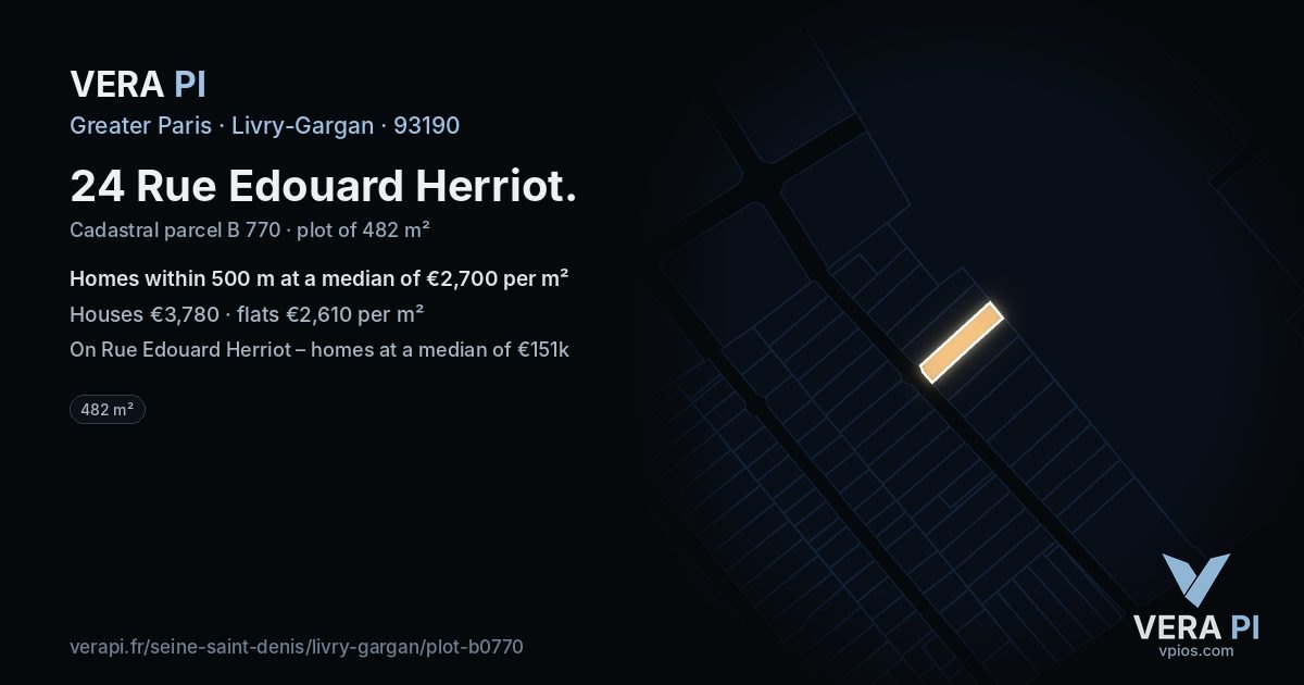 24 Rue Edouard Herriot, Livry-Gargan at night – the plot lit, the parcels around coloured by the prices near them