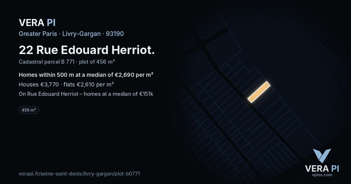 22 Rue Edouard Herriot, Livry-Gargan at night – the plot lit, the parcels around coloured by the prices near them