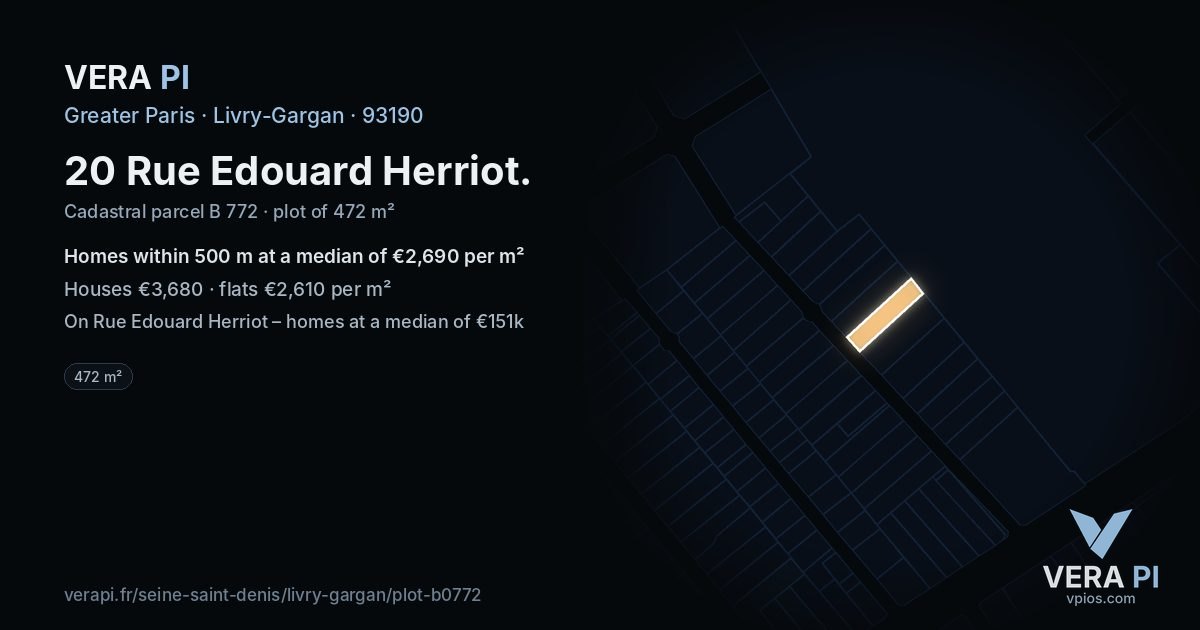 20 Rue Edouard Herriot, Livry-Gargan at night – the plot lit, the parcels around coloured by the prices near them