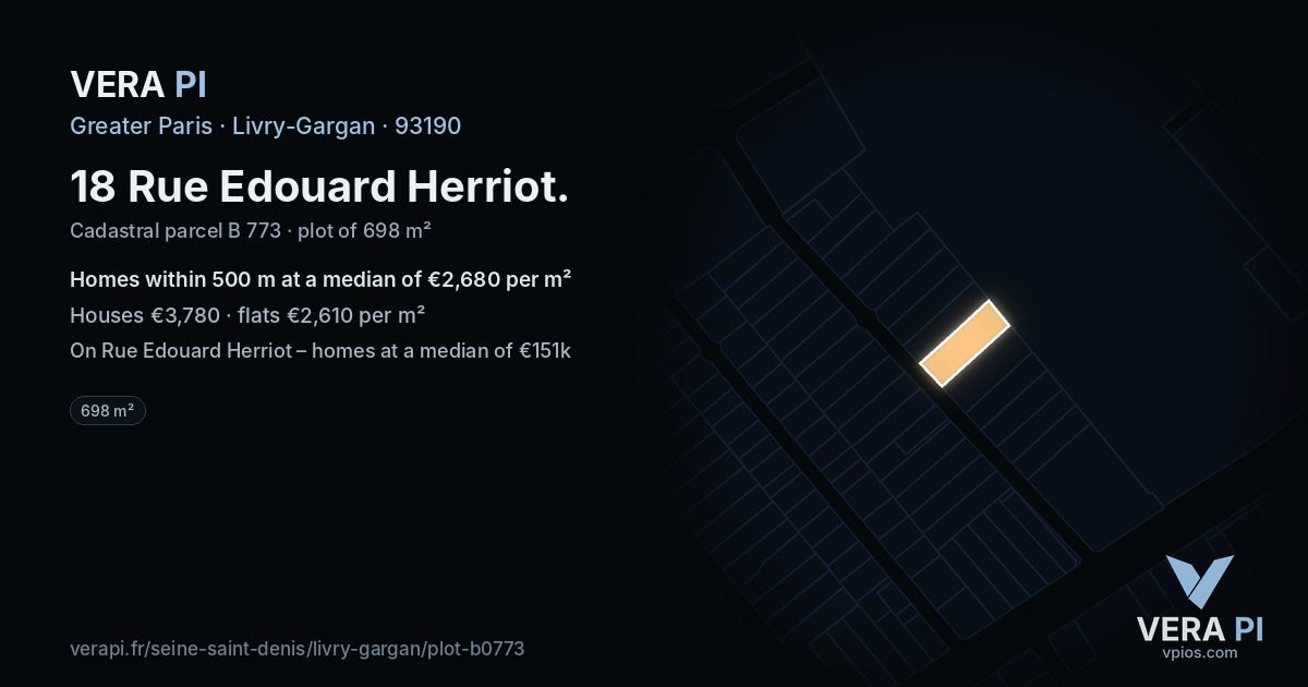 18 Rue Edouard Herriot, Livry-Gargan at night – the plot lit, the parcels around coloured by the prices near them