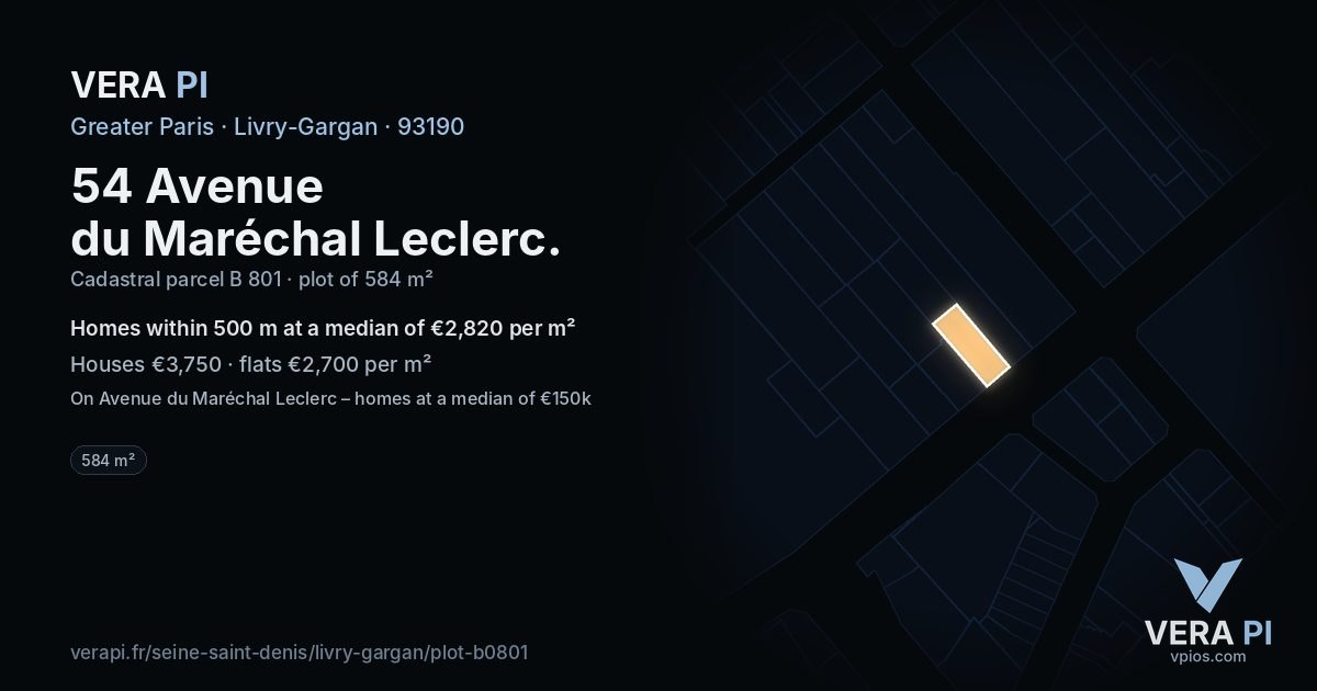 54 Avenue du Maréchal Leclerc, Livry-Gargan at night – the plot lit, the parcels around coloured by the prices near them