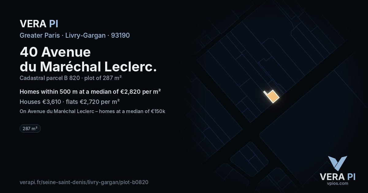 40 Avenue du Maréchal Leclerc, Livry-Gargan at night – the plot lit, the parcels around coloured by the prices near them