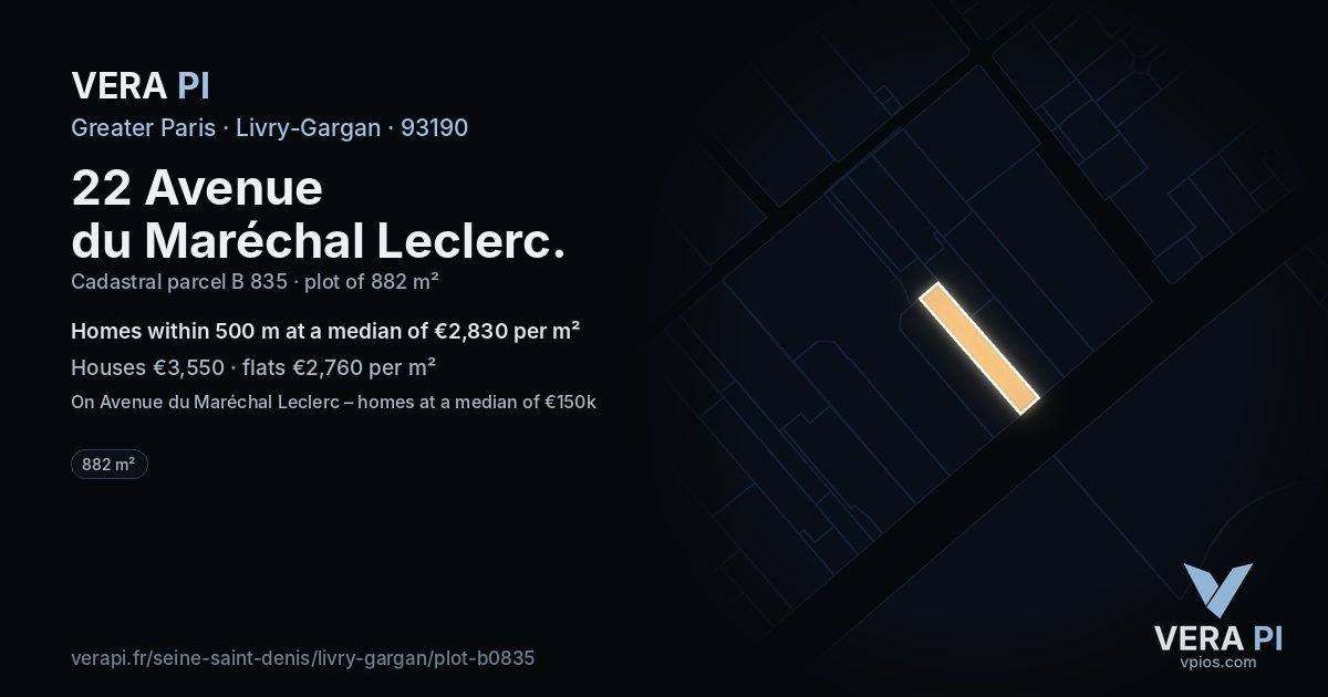 22 Avenue du Maréchal Leclerc, Livry-Gargan at night – the plot lit, the parcels around coloured by the prices near them