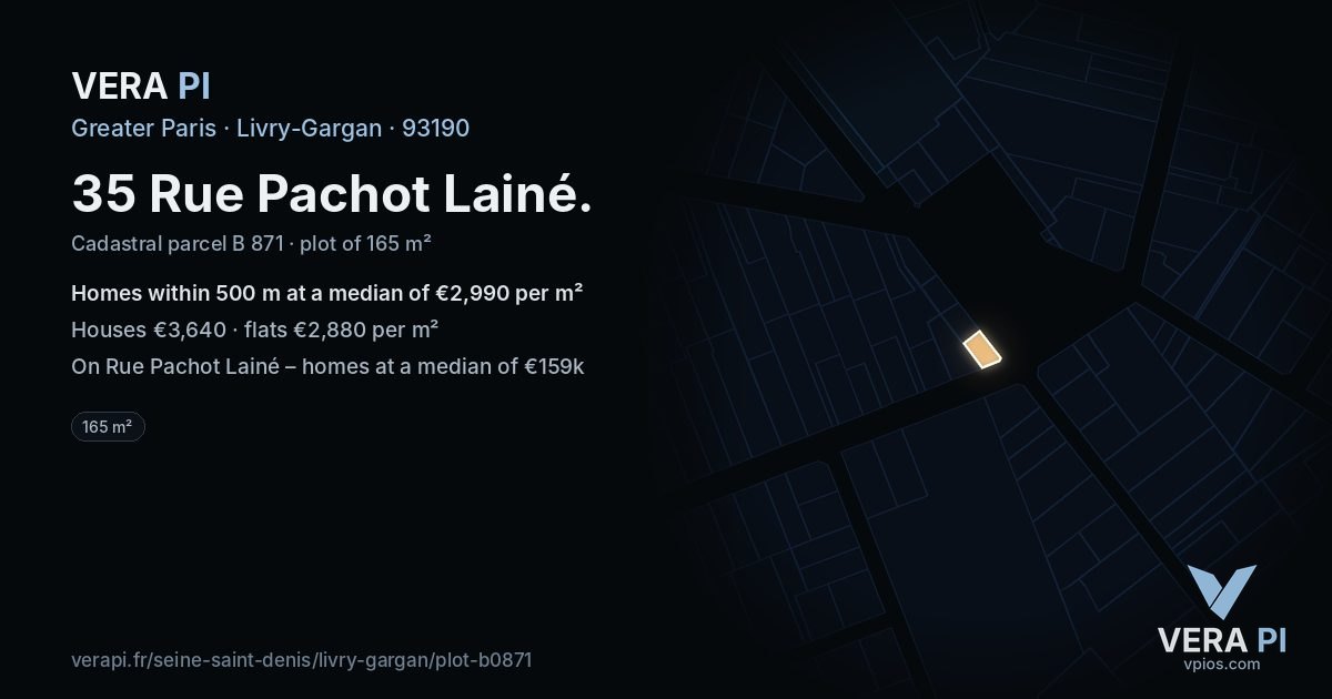 35 Rue Pachot Lainé, Livry-Gargan at night – the plot lit, the parcels around coloured by the prices near them