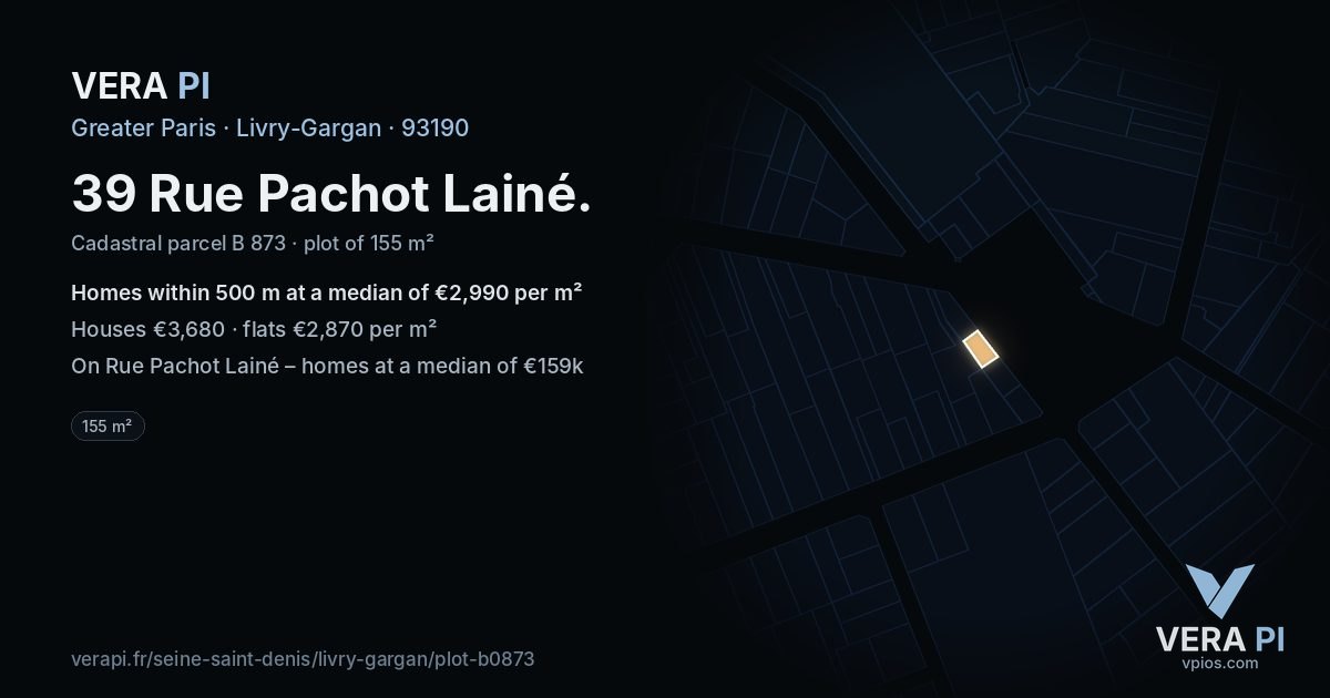 39 Rue Pachot Lainé, Livry-Gargan at night – the plot lit, the parcels around coloured by the prices near them