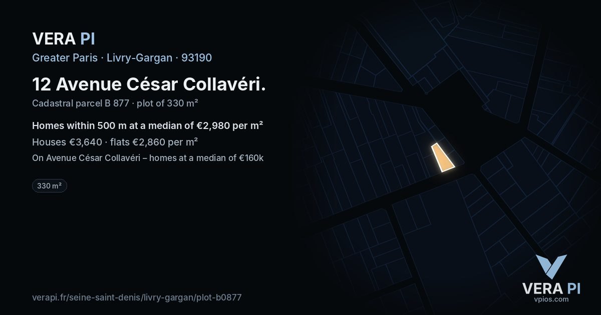 12 Avenue César Collavéri, Livry-Gargan at night – the plot lit, the parcels around coloured by the prices near them
