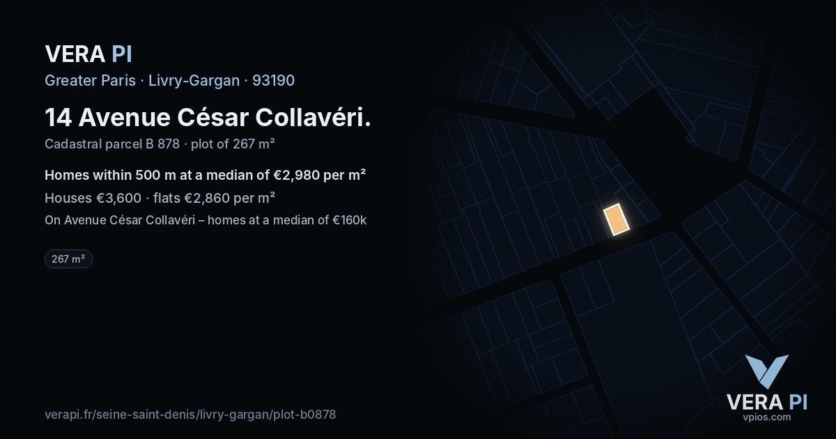 14 Avenue César Collavéri, Livry-Gargan at night – the plot lit, the parcels around coloured by the prices near them
