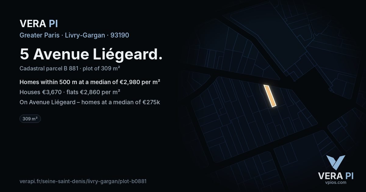 5 Avenue Liégeard, Livry-Gargan at night – the plot lit, the parcels around coloured by the prices near them