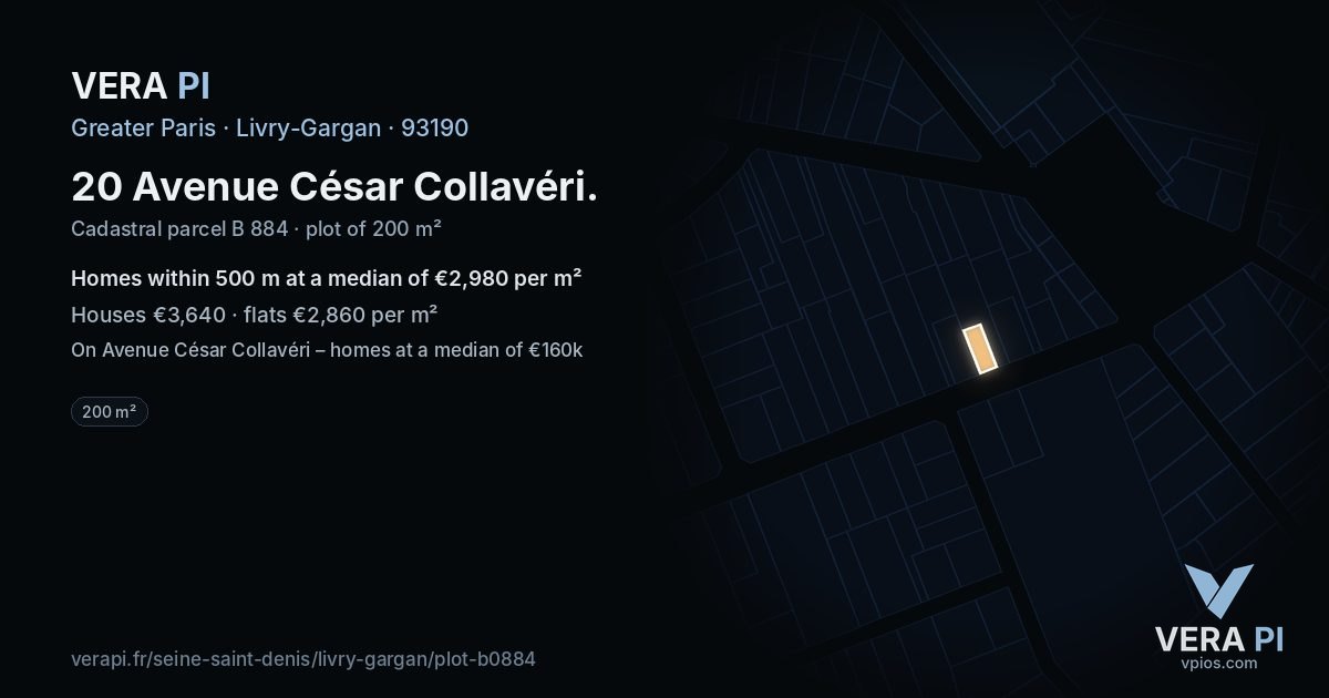 20 Avenue César Collavéri, Livry-Gargan at night – the plot lit, the parcels around coloured by the prices near them