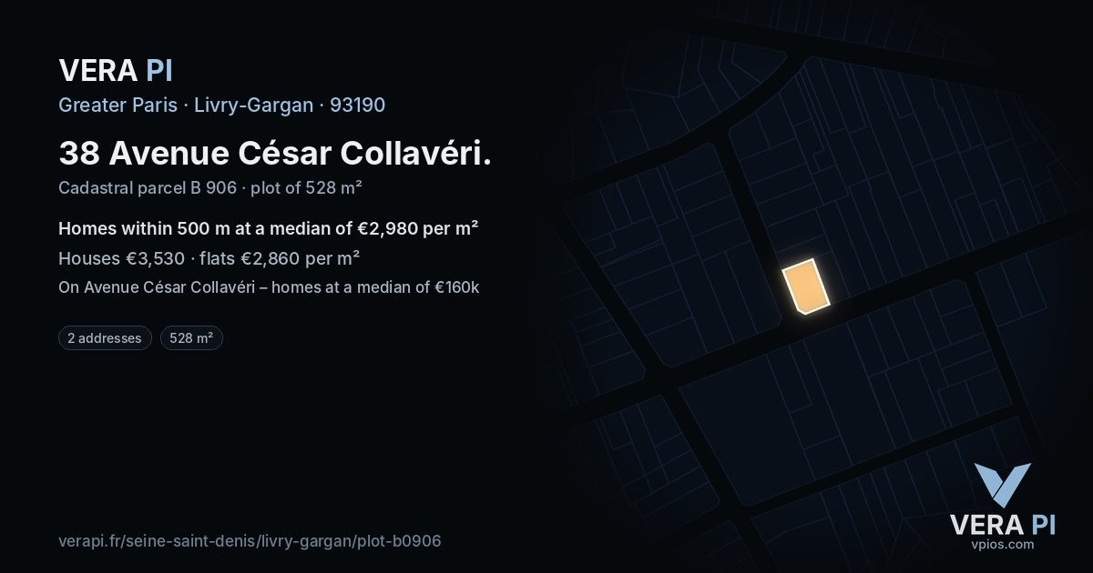 38 Avenue César Collavéri, Livry-Gargan at night – the plot lit, the parcels around coloured by the prices near them