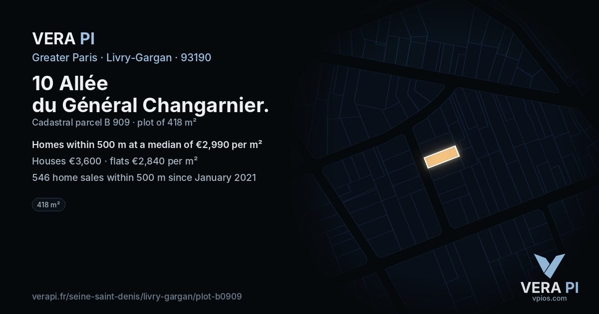 10 Allée du Général Changarnier, Livry-Gargan at night – the plot lit, the parcels around coloured by the prices near them