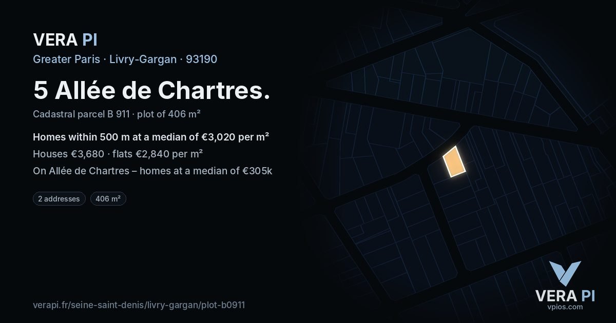 5 Allée de Chartres, Livry-Gargan at night – the plot lit, the parcels around coloured by the prices near them