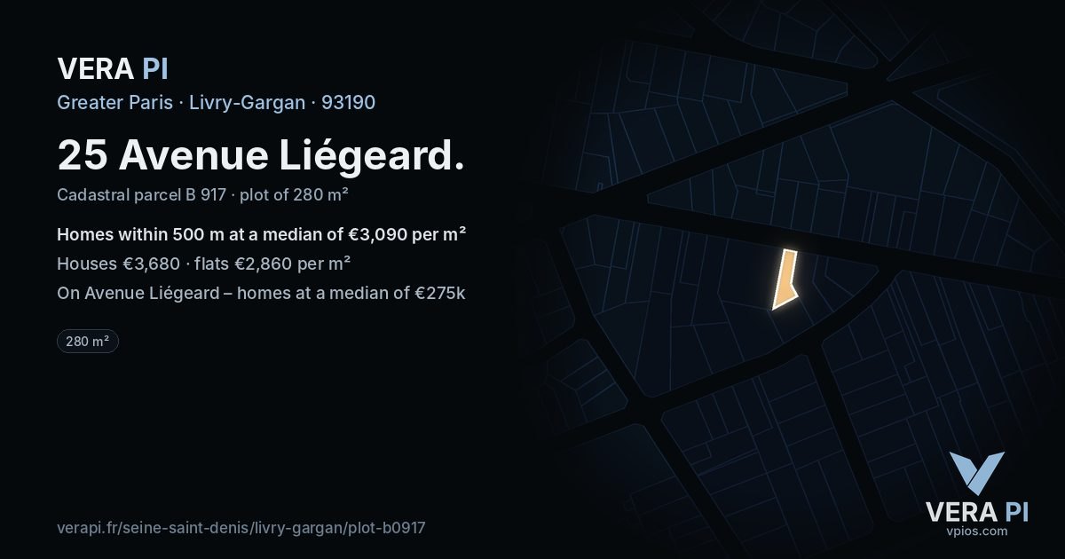 25 Avenue Liégeard, Livry-Gargan at night – the plot lit, the parcels around coloured by the prices near them