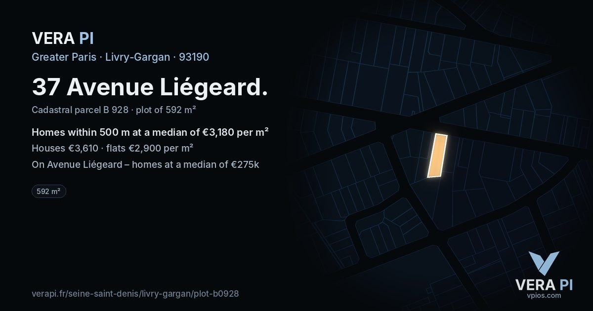 37 Avenue Liégeard, Livry-Gargan at night – the plot lit, the parcels around coloured by the prices near them