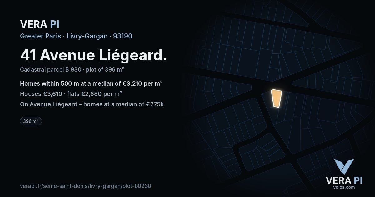 41 Avenue Liégeard, Livry-Gargan at night – the plot lit, the parcels around coloured by the prices near them