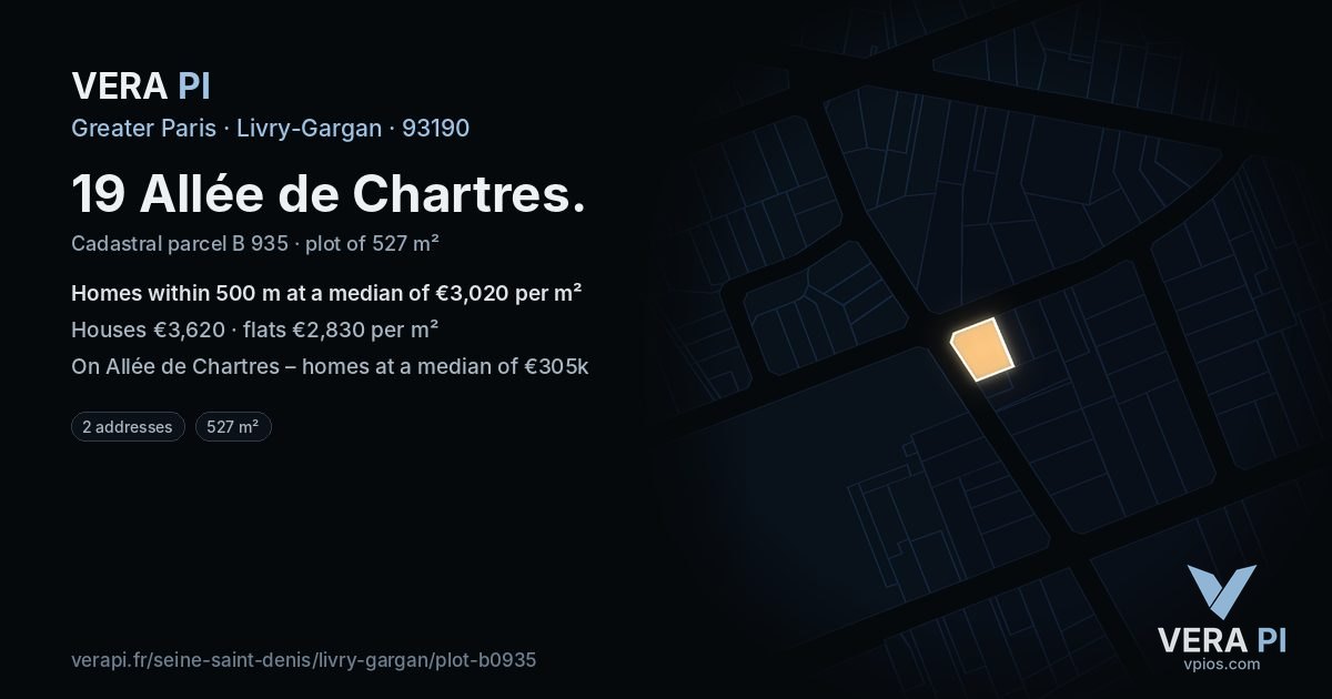 19 Allée de Chartres, Livry-Gargan at night – the plot lit, the parcels around coloured by the prices near them