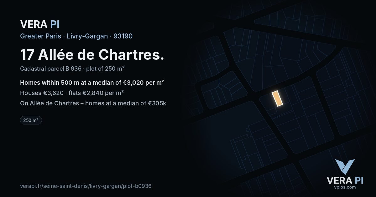 17 Allée de Chartres, Livry-Gargan at night – the plot lit, the parcels around coloured by the prices near them