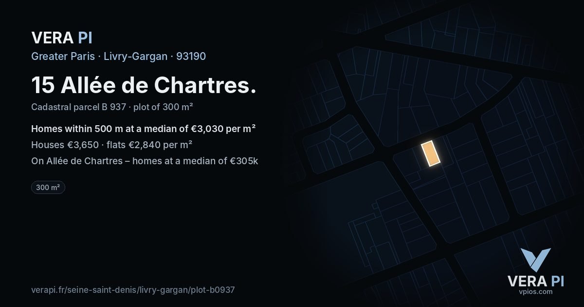 15 Allée de Chartres, Livry-Gargan at night – the plot lit, the parcels around coloured by the prices near them