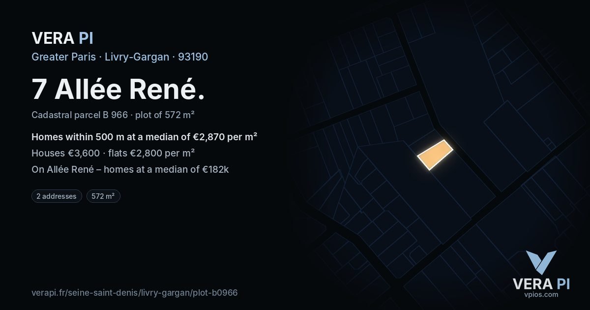 7 Allée René, Livry-Gargan at night – the plot lit, the parcels around coloured by the prices near them