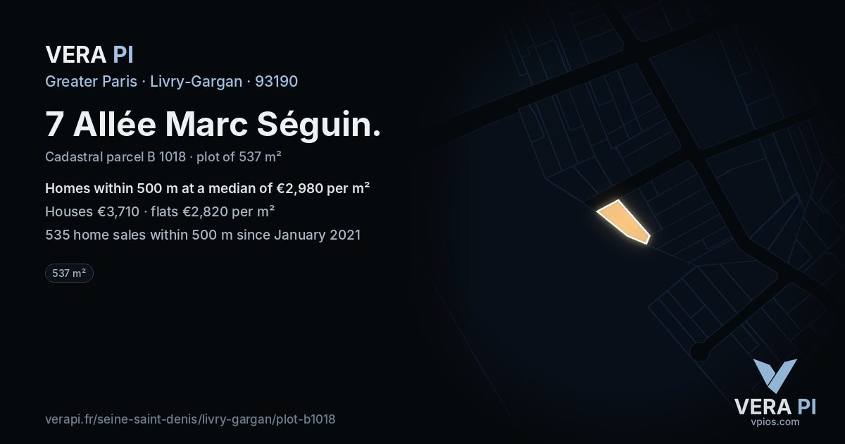 7 Allée Marc Séguin, Livry-Gargan at night – the plot lit, the parcels around coloured by the prices near them