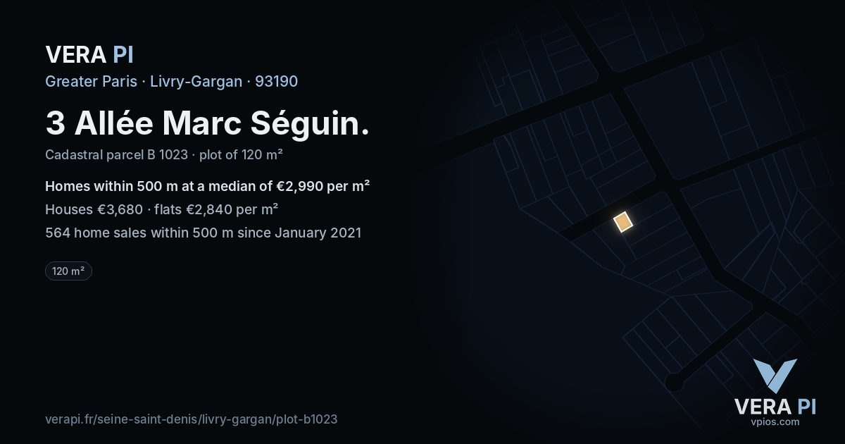 3 Allée Marc Séguin, Livry-Gargan at night – the plot lit, the parcels around coloured by the prices near them
