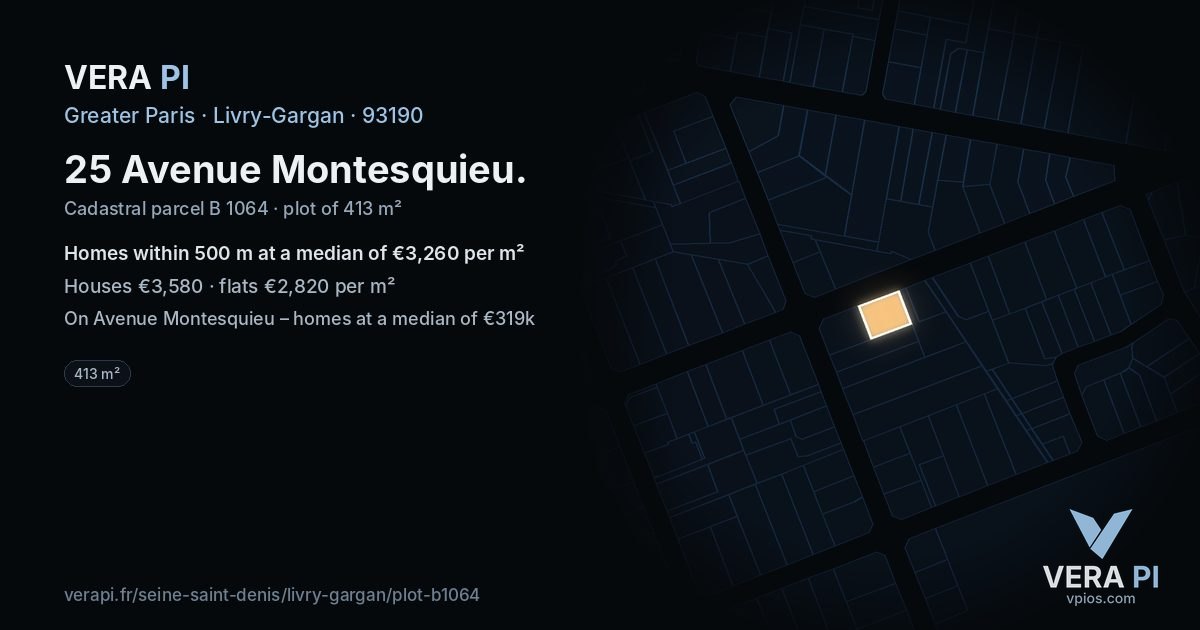 25 Avenue Montesquieu, Livry-Gargan at night – the plot lit, the parcels around coloured by the prices near them