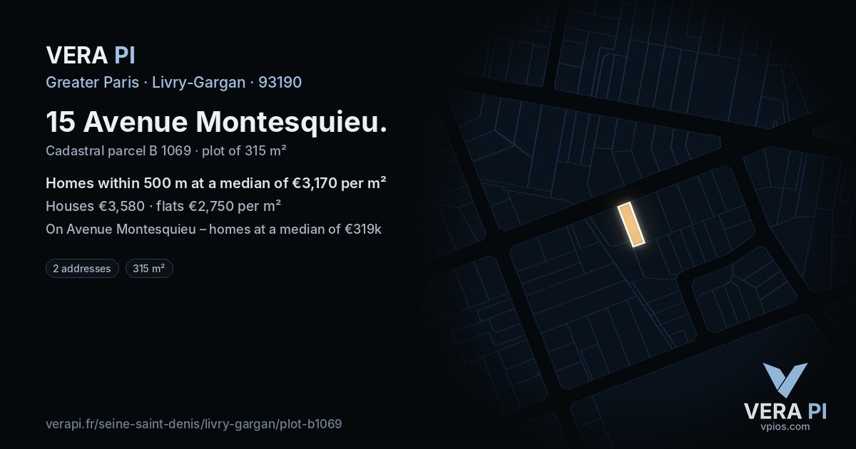 15 Avenue Montesquieu, Livry-Gargan at night – the plot lit, the parcels around coloured by the prices near them