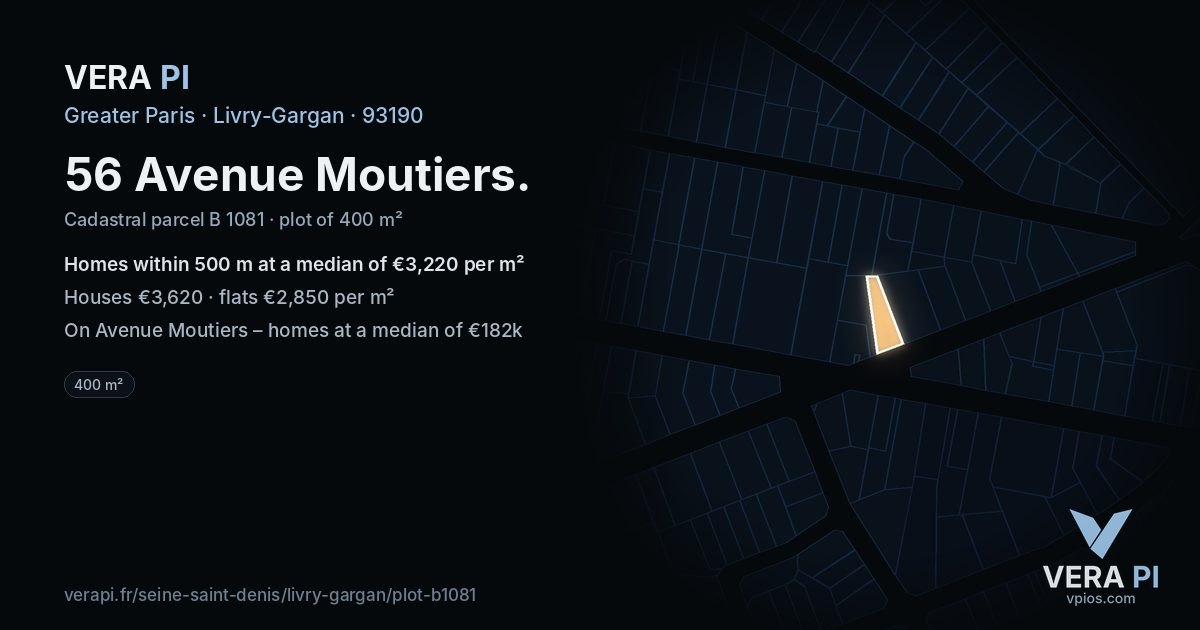56 Avenue Moutiers, Livry-Gargan at night – the plot lit, the parcels around coloured by the prices near them