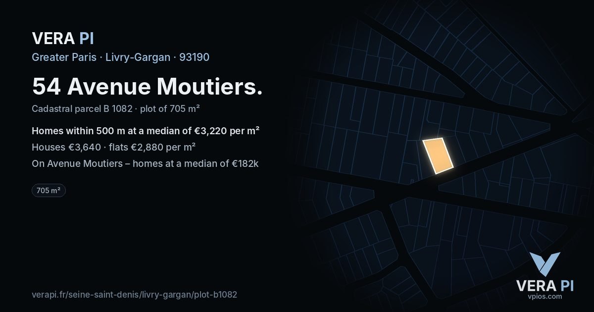 54 Avenue Moutiers, Livry-Gargan at night – the plot lit, the parcels around coloured by the prices near them