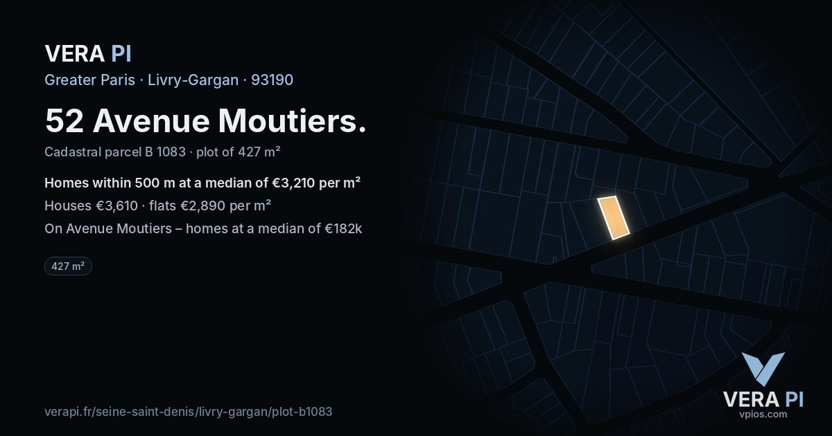 52 Avenue Moutiers, Livry-Gargan at night – the plot lit, the parcels around coloured by the prices near them