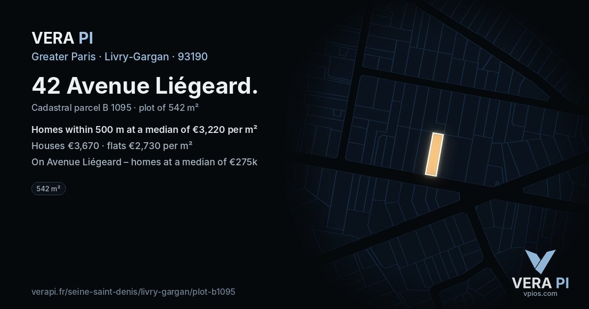 42 Avenue Liégeard, Livry-Gargan at night – the plot lit, the parcels around coloured by the prices near them