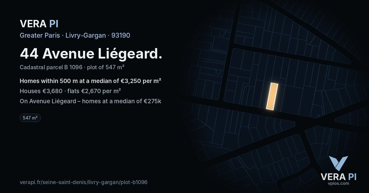 44 Avenue Liégeard, Livry-Gargan at night – the plot lit, the parcels around coloured by the prices near them