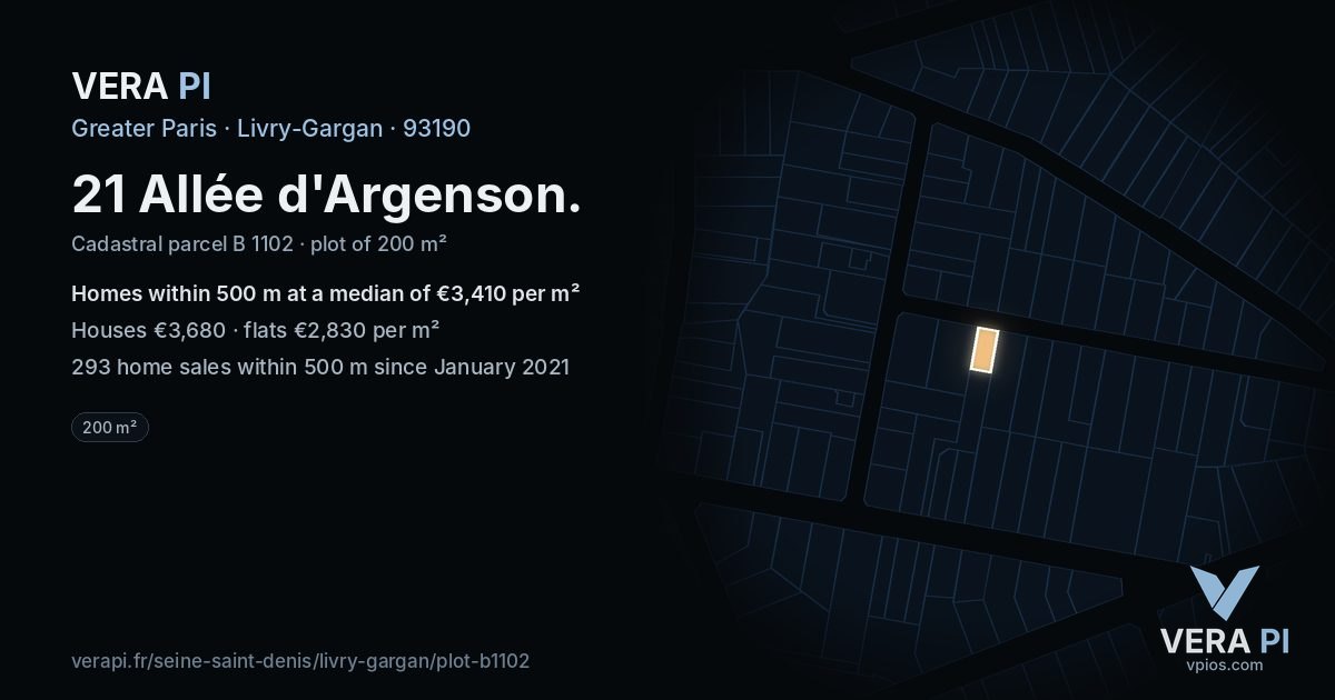 21 Allée d'Argenson, Livry-Gargan at night – the plot lit, the parcels around coloured by the prices near them
