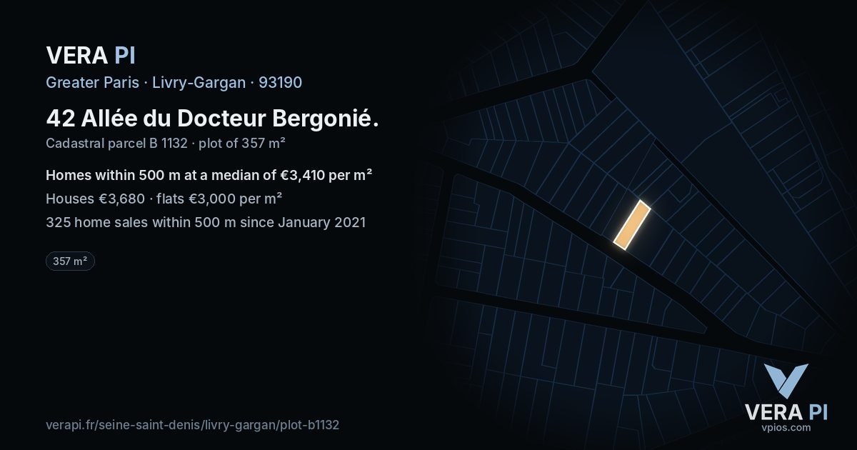 42 Allée du Docteur Bergonié, Livry-Gargan at night – the plot lit, the parcels around coloured by the prices near them