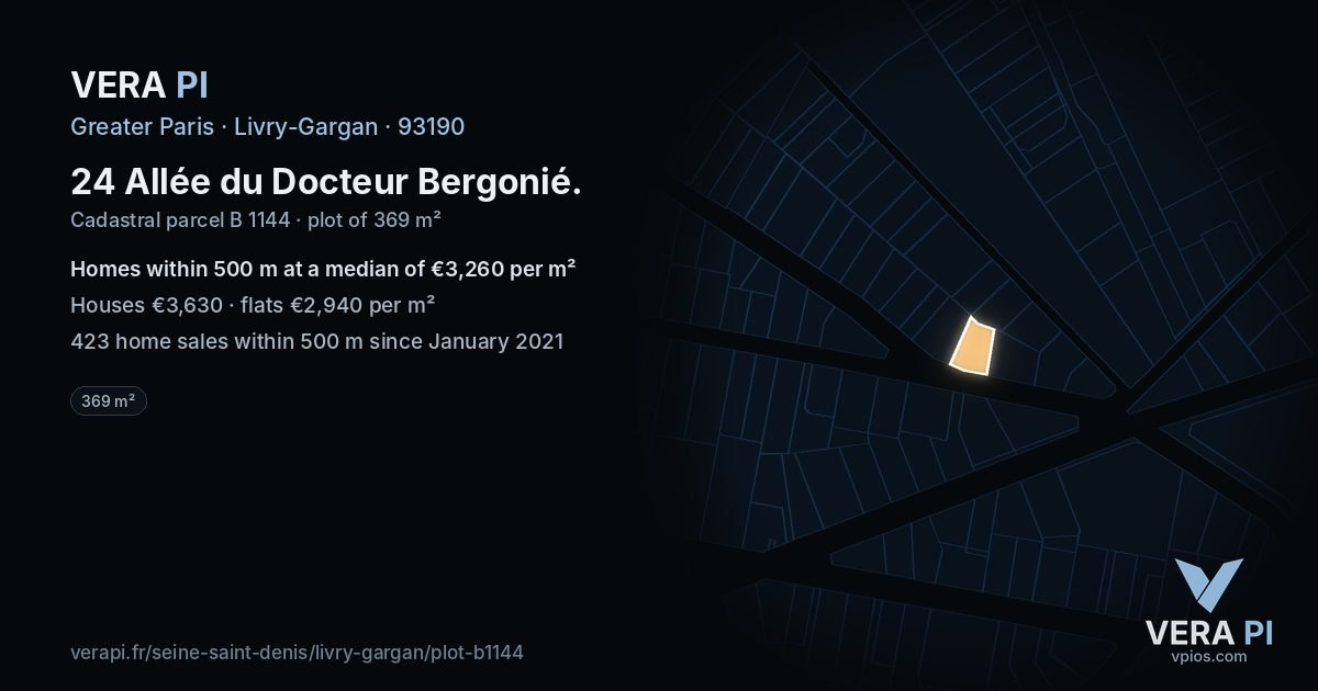24 Allée du Docteur Bergonié, Livry-Gargan at night – the plot lit, the parcels around coloured by the prices near them
