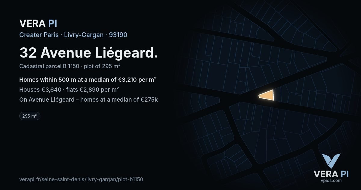 32 Avenue Liégeard, Livry-Gargan at night – the plot lit, the parcels around coloured by the prices near them